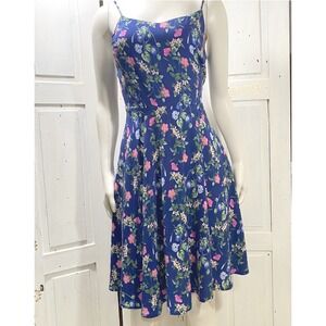 OLD NAVY Fit & Flare Cami Dress Navy Blue Green Floral Sleeveless Mini Medium M